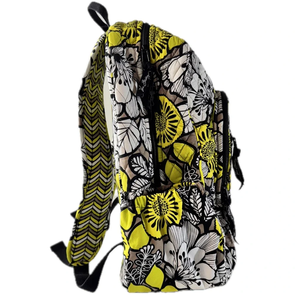 Vera Bradley Backpack Floral Design School Pockets Travel Yellow Neon Weekender - Picture 5 of 16